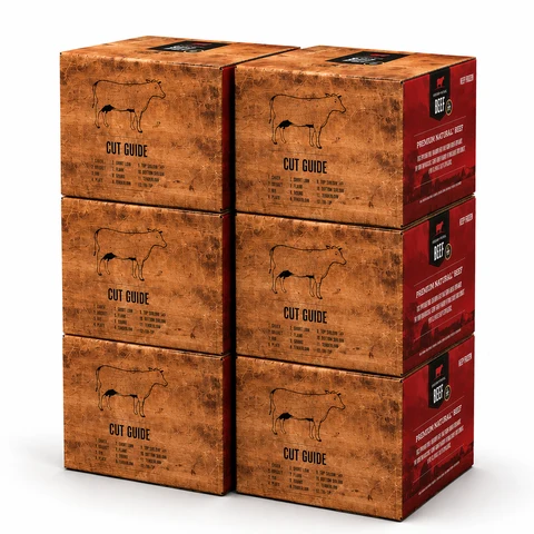 Half Cow — stacked beef case boxes